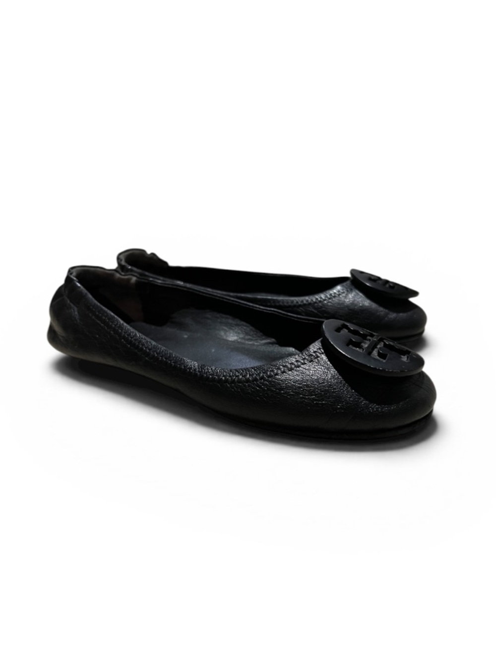 Tory Burch Reva Black Leather Flats Sz 6.5